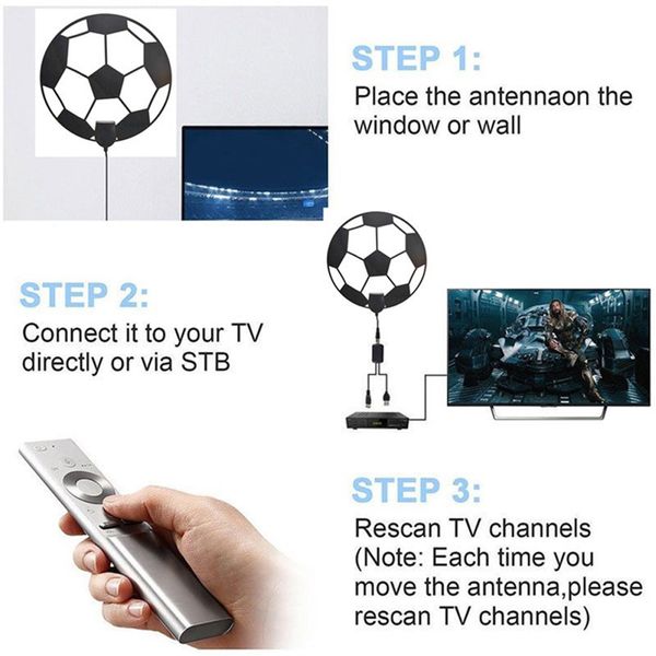 36DBI Film TV Antenne Petite Avec Amplificateur De Signal Maison 1080p 4K Intérieur HDTV Adhésif Accessoires Forme De Football Antennes Multidirectionnelles