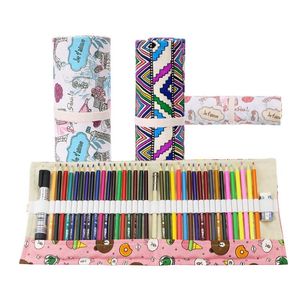 Trousse à crayons d'école Portable 36 trous, boîte à stylos de couleur, pochette de papeterie, sacs à stylos en toile mignons, sac à enrouler, étui à crayons à rideau