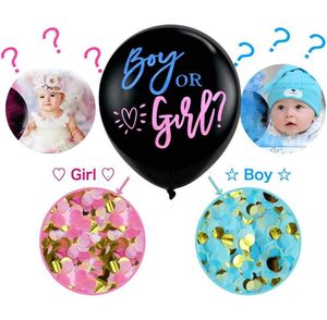 Globos de látex negro para niño o niña de 36 pulgadas con confeti, Globos de revelación de género, decoración para fiesta de bienvenida al bebé