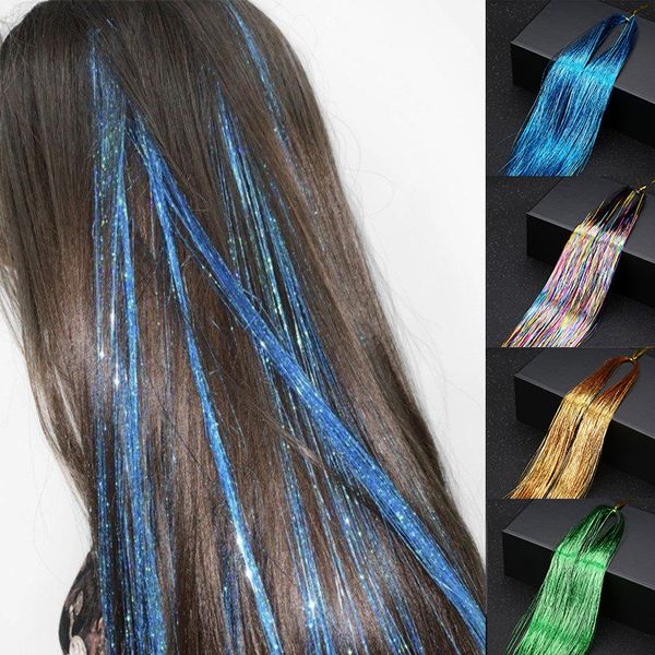 36inch Lake bleu cheveux brillant en guirloque brillant scintillement des cheveux filles hippies paillettes bandes les femmes éblouis