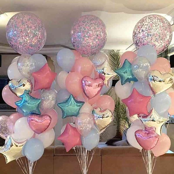 Ballons de confettis d'argent d'or transparent de 36 pouces 18 pouces Star Heart Helium Feuille Ballon pour anniversaire Baby Shower Decor Party Ball 210408