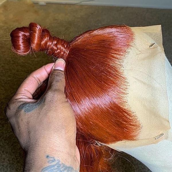 Peluca de jengibre naranja largo de 36 pulgadas, cabello brasileño, 13x4, onda del cuerpo, peluca con malla frontal HD, pelucas sintéticas de colores prearrancadas para mujeres