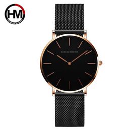 36mm llegada oro rosa negro Simple Bauhaus diseño Japón cuarzo señoras acero inoxidable ultrafino impermeable mujeres relojes 210527