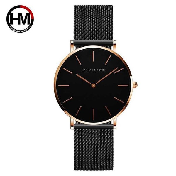 36 mm Llegada Oro rosa Negro Diseño simple Bauhaus Japón Cuarzo Damas Acero inoxidable Ultra delgado Relojes de mujer a prueba de agua 210527259a