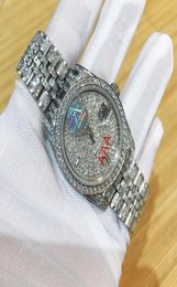 36 mm en argent glacé Luxury Watch Arabic Numbers Da Teju st Box Men Automatic Selfwind Sweeping Diamonds7469055