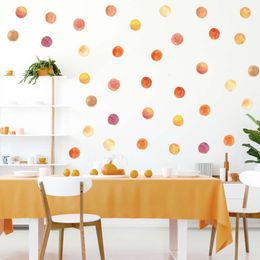 Autocollants muraux aquarelle à pois de couleur Orange, 36 pièces de 6cm, Stickers muraux jaunes d'automne pour chambre d'enfants et de bébé, peintures murales en Pvc