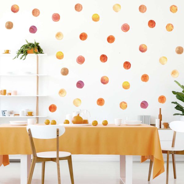 36 Uds 6cm Color naranja acuarela lunares pegatinas de pared otoño amarillo calcomanías de pared para habitación de niños pegatinas de habitación de bebé murales de Pvc