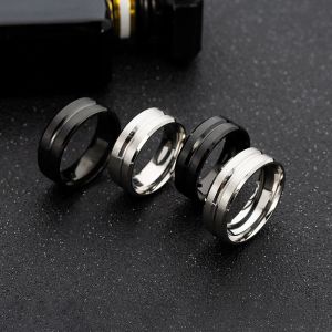 36pcs 8MM wide center groove frosted men's stainless steel ring popular simple jewelry gift wholesale