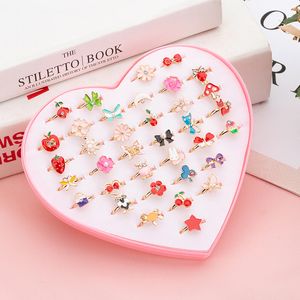 36 pièces/boîte dessin animé mignon enfants anneaux coréen Animal fleur réglable enfant filles bagues enfants Kawaii doux cadeaux