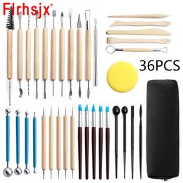 36pcs Diy Clay Gereedschap Beeldhouwen Kit Skit Knipschraper Potterij Keramische polymeervormen Modellering Canred Ceramic Tools Bag