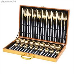 36pcs ensemble de vaisselle en or ensemble de vaisselle en acier inoxydable couteau fourchette cuillère ensemble de couverts de luxe boîte-cadeau couverts lavable au lave-vaisselle L230704