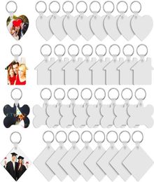 36pcs Heart House Bone Square Blank Blank Course Course Keychain Printing Keyrings Femme Hommes Diy Sublimation Clées Accessoires Hook6028635