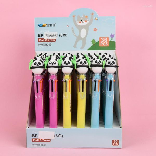 36pcs Kawaii Gel Pen Bole Pens Panda 6 Colors Papelería Multifuncional Bola de escritura a mano Suministros de la oficina de estudiantes