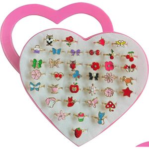 36 pièces bagues de bijoux pour petite fille dans une boîte réglable sans duplication enfants filles enfants semblant jouer Costume princesse habiller bijoux fête Favo