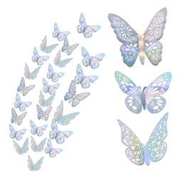 36pcs / lot 3D 3D Hollow Butterfly Wall Autocollant papillons décalcomanies bricolage de fête d'anniversaire décorations de gâteaux amovibles Mariage de mariage