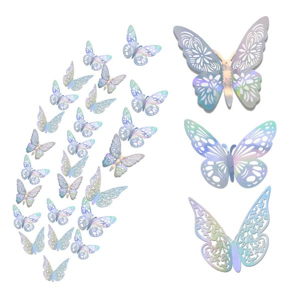 36 Unids/lote 3D Etiqueta de La Pared de Mariposa Hueca Calcomanías de Mariposas DIY Decoraciones de Pastel de Fiesta de Cumpleaños Pegatinas Removibles Boda Niños Habitación Decoraciones de Ventana HW0149