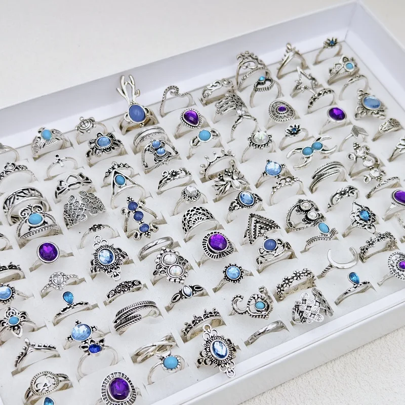 36pcs/lote bohemia anéis prateados vintage para mulheres e garotas Misture Ligho Crown Flower Ring Ring Jewelry Gift Wholesale