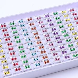 36 Pcs/Lot Mode Vintage Multicolore Yeux Hibou Anneau D'ouverture Pour Hommes Femmes Gothique Rétro Argent Couleur Doigt Bijoux Cadeaux De Fête