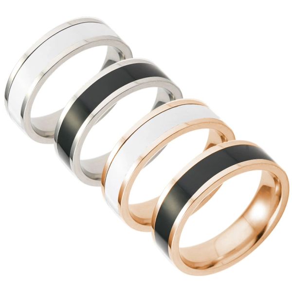 36 Uds nuevo anillo de acero inoxidable Simple galvanizado anillo de pareja blanco y negro anillo de boda joyería regalo al por mayor