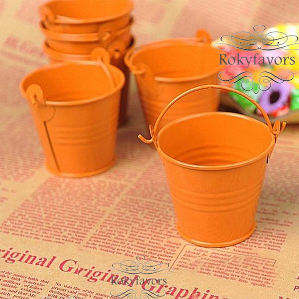 Mini cubos de Metal naranja de 36 uds, cubo de 2 pulgadas, paquete de dulces, cubo de hojalata para plantas suculentas, soporte para dulces, suministros para recuerdos de fiesta de cumpleaños para Baby Shower