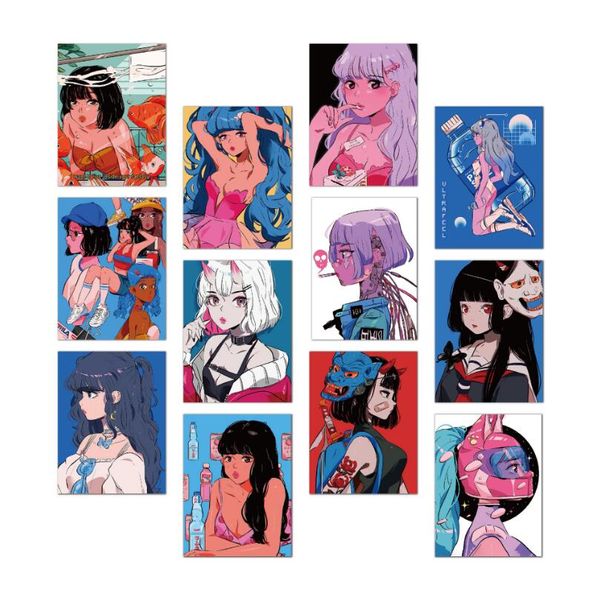 36 PCS / Pack Anime Kawaii Filles Autocollants 3 Groupe Dessin Animé Fille Personnage Photo Autocollant Téléphone Portable Pad Ordinateur Portable Stickers