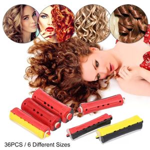 36pcs permanent staven Rollers salon Hair Roller Curling Curler Rubberen band Haar Clip Hairdressing Maker Styling Tool Gemengde grootte Random Color W1160