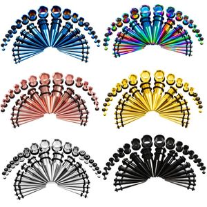 36 pièces/ensemble 6 Styles jauge d'oreille chaude cône et bouchon Kits d'étirement chair Tunnel Expansion corps Piercing bijoux boucle d'oreille 14G-00G G79L