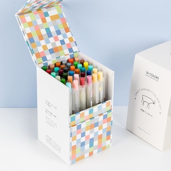 36 pcs Doux Écriture Stylos Boîte Ensemble Multi Vintage Morandi Couleur Liner Marqueur Dessin 0.5mm Stylo À Bille Bureau École Cadeau A6762 210330