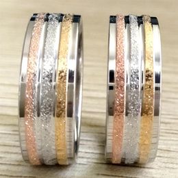 36pcs Unieke Frosted GOUD ZILVER ROSE-GOLD band Roestvrij Stalen Ring Comfort Fit Zand Oppervlak Mannen Vrouwen 8MM Trouwring Whole259R