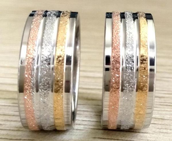 36pcs Unique Grosted Silver Rosegold Band en acier inoxydable Ring Confort Fit Sand Surface Men Femmes 8 mm Bague de mariage entier557335268226