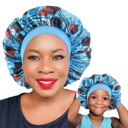 36Sets / Lot Groothandel Mama en ME Satijn Bonnet Afrikaanse Patroon Print Nacht Slaap Cap Baby Haarverzorging Headwrap Dames Hoofddeksels