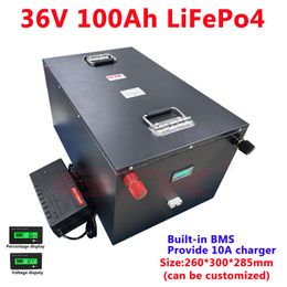 Batería de litio de 36v, 36V, 100Ah, lifepo4, para triciclo de 3600w, 4000w, UPS, vehículo, ciclomotor, bicicleta, scooter, barco + cargador de 10A