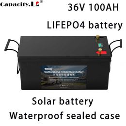 Batería de 36V LiFePO4 Batería de litio de 100h RV Almacenamiento de energía solar Batería BMS impermeable con cáscara de ácido