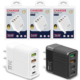 36w AC Charge rapide 36W Chargeur USB 4 ports PD Charge rapide 3.0 Adaptateur de chargeur mural de charge rapide pour iphone ipad Samsung Xiaomi huawei Chargeur de téléphone avec boîte