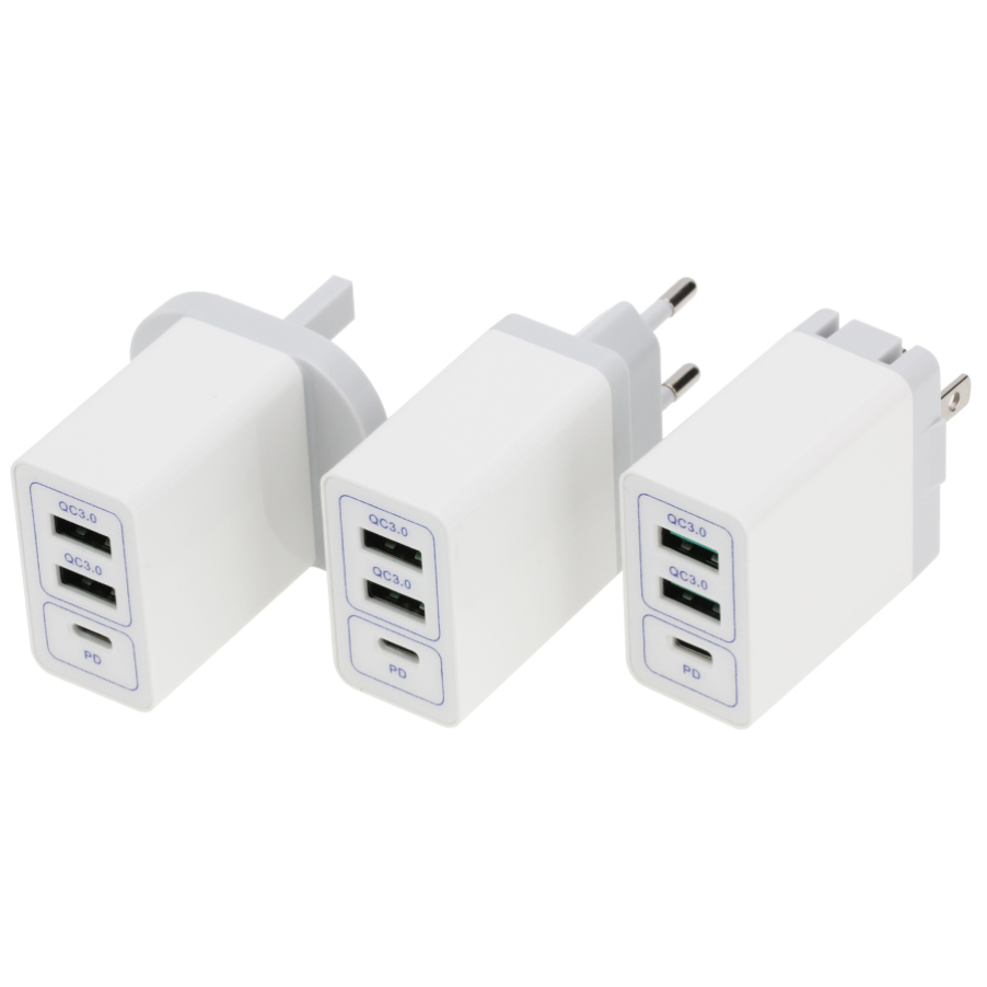 36W Fast Quick Chargers QC3.0 EU US UK Plug USB Type C PD Travel Wall Charger 3 Port Power Adapter For Mobile Phones