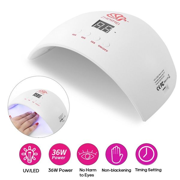 Lámpara de uñas LED / UV inteligente de 36 W con pantalla LCD 3 temporizadores Secador de uñas con carga USB Lámparas de curado portátiles Curación de gel para uñas de los pies inteligente