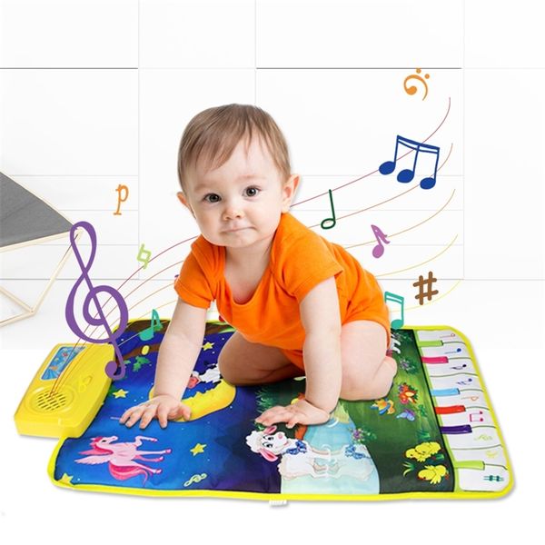 37.5x62cm New Kid Baby Touch Play Jeu Tapis Tapis avec 8 Touches 7 Animaux Sons Jouet Musical Chant Musique Lune et Animaux 210320