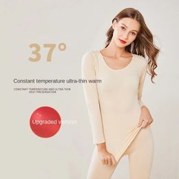 37 Temperatura constante Calefacción delgada Ropa interior térmica Invierno Estiramiento Pantalones de manga larga Cuello redondo Camisa de fondo Damas 231220