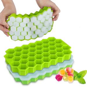 37 gaten creatieve honingraat ijsbakje herbruikbare siliconen ijsvorm ijsblokjesmachine BPA-vrij ijsvorm met verwijderbare deksels