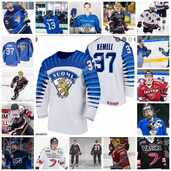 37 Joakim Kemell Hockey Jersey Custom Vintage Liiga JYP Jyvaskyla Jersey 2022 IIHF Campeonato Mundial U18 Jerseys 2021 Borrador cosido Bordado College Wears