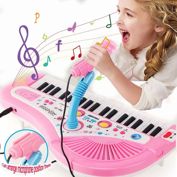 Piano con teclado electrónico de 37 teclas para niños con micrófono, instrumentos musicales, juguetes, juguete educativo, regalo para niños, niñas y niños 240113