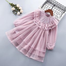 37 ans de haute qualité printemps automne mignon dentelle florale drapée froncée enfant enfants vêtements fille fête d'anniversaire robe de princesse 240223