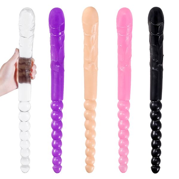 370mm extras largos suave cabeza doble cabeza de juguete para adulto flexible jalea vagina anal mujeres gay lesbiana terminó Dong pene Artificial Beauty Artículos de belleza