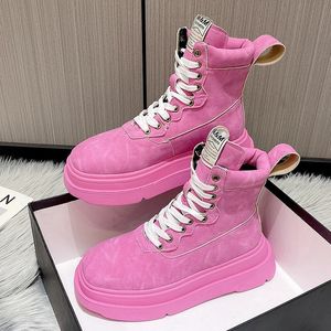 372 Damesplatform Wedges Fashion Retro veter-up enkel laarzen merkontwerper schoenen roze schoenen vrouw 230807 a