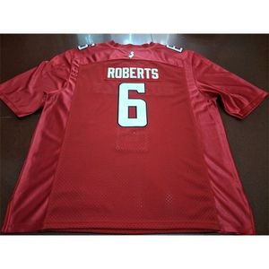 3740 Rutgers Scarlet Knight Deonte Roberts #6 echte volledige borduurwerk College Jersey maat S-4XL of aangepaste naam of nummer jersey