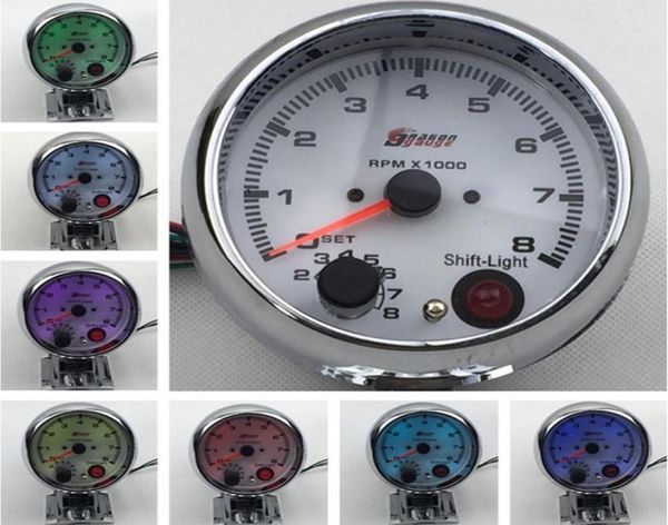 Tacómetro de 80mm, calibre de RPM, pantalla de 7 colores, medidor de RPM de cara blanca con luz de cambio de revoluciones, calibre automático, 375039039, 80mm, 08000, 2931568