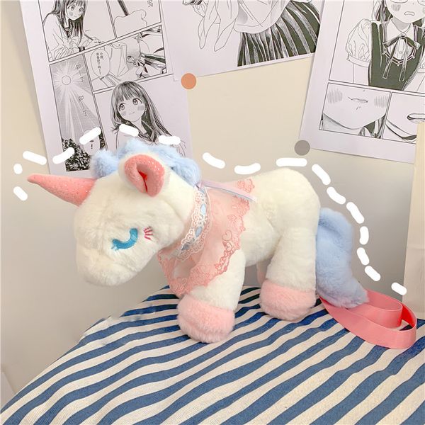 37cm encantador lindo esponjoso animal unicornio plush mochila mochila mochila suave juguete para niñas novias amores