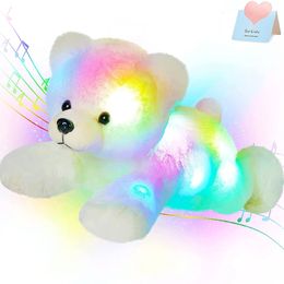 37cm relleno de oso polar animales de muñecas lideradas LED Música de juguete Noche almohada de almohada blanca regalo para niñas niños 240426