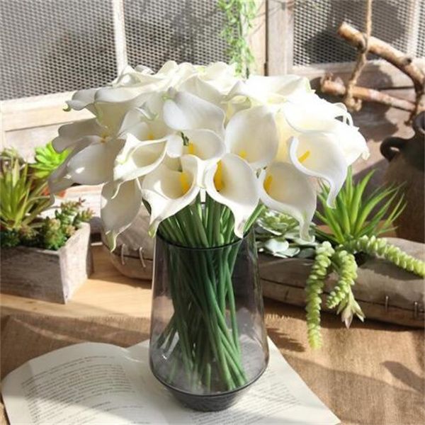 Fausse fleur de lys Calla artificielle en PU blanc, 37cm, pour décoration de maison, Bouquet de mariée de mariage, décoration de Bouquet de fleurs de Table pour la maison