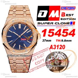 37mm 15454 givré A3120 montre automatique pour femme OMF or rose cadran texturé bleu bracelet en acier inoxydable Super édition montres pour dames Puretimewatch Reloj Hombre